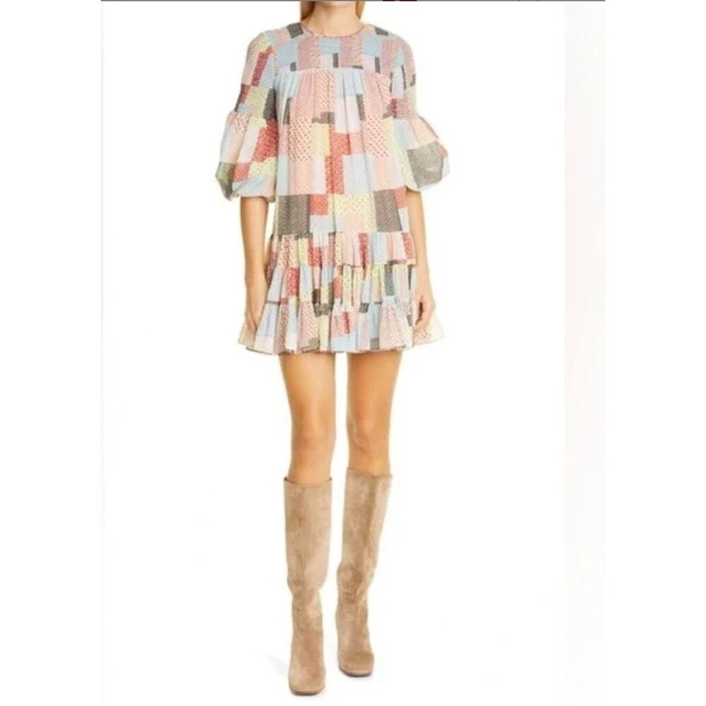 Cinq A Sept Patchwork Rika Swing Dress Womans 6 whimsy babydoll - Picture 2 of 16